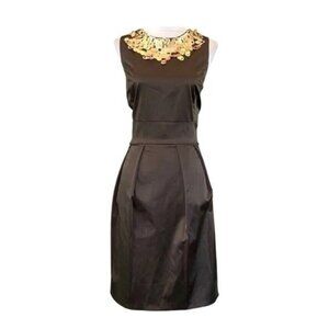 Antonio Melani Sleeveless Embellished Gold Coin Neck Cocoa Brown Dress Size 10